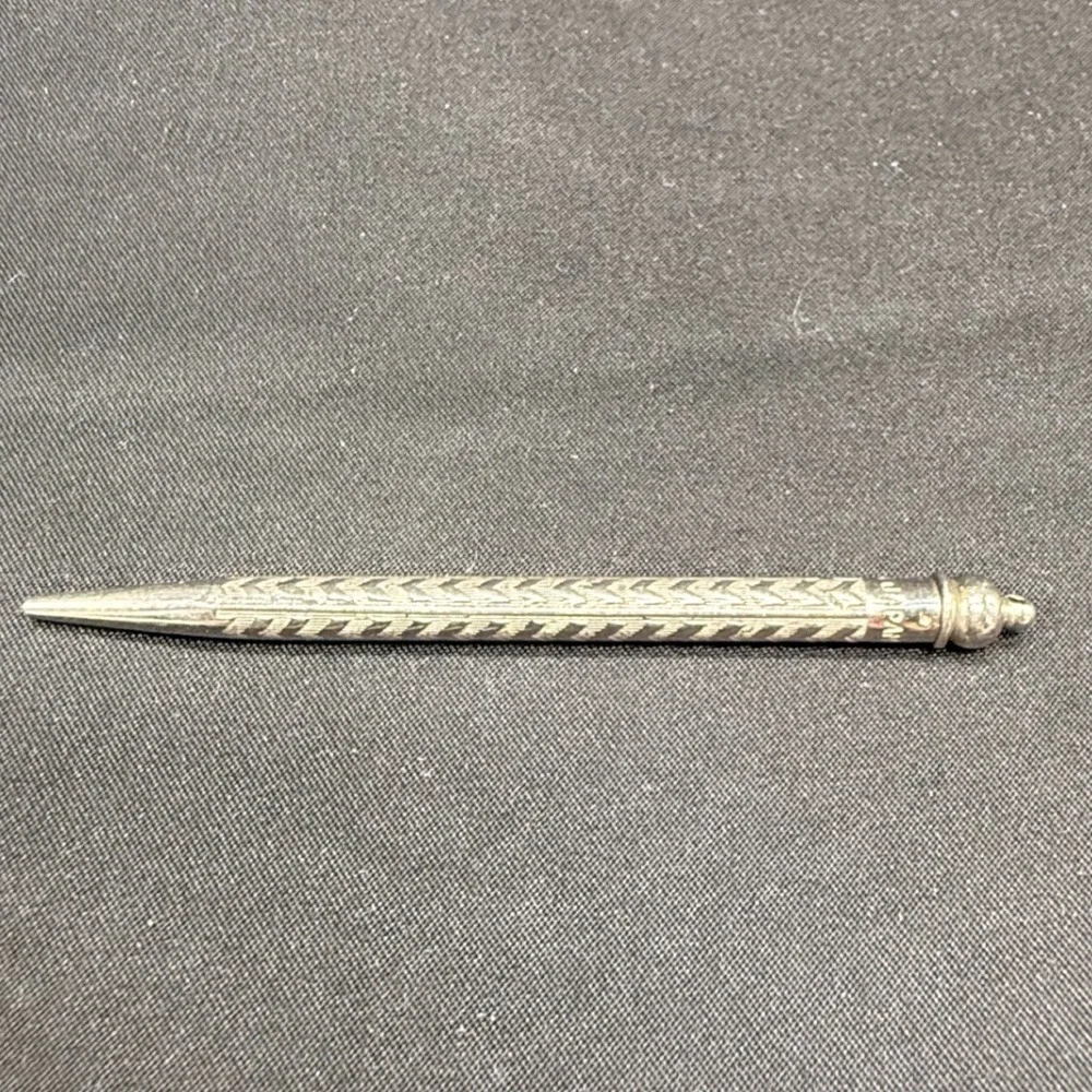 Vintage Japan Silver Tone Engraved Miniature Mechanical Pencil Chatelaine 2.75